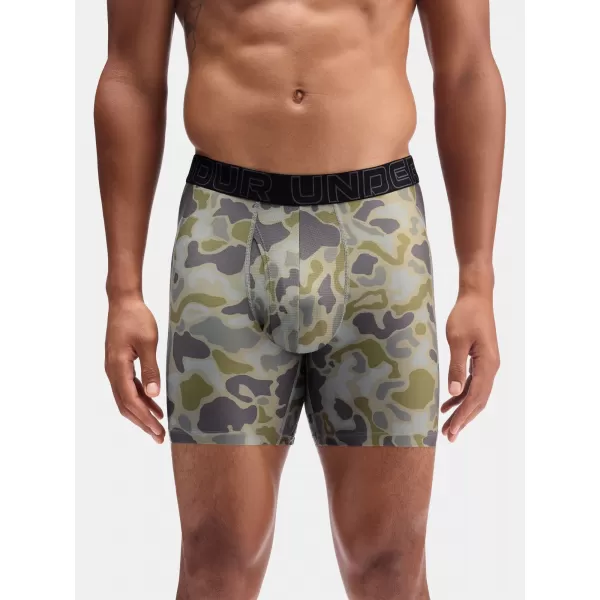  Pánské boxerky UNDER ARMOUR UA PERFORMANCE TECH - PRINT 6IN - 1PK 1383875-069 TITANIUM 