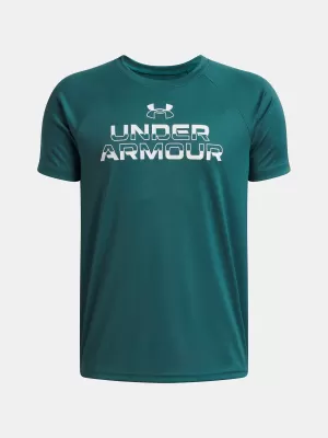 Chlapecké triko UNDER ARMOUR UA TECH SPLIT WORDMARK SS 1383010-338 ZELENÁ
