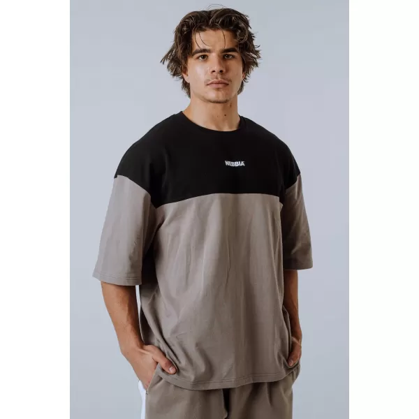  NEBBIA Oversized tričko POWER 898 LIGHT BROWN ASH 