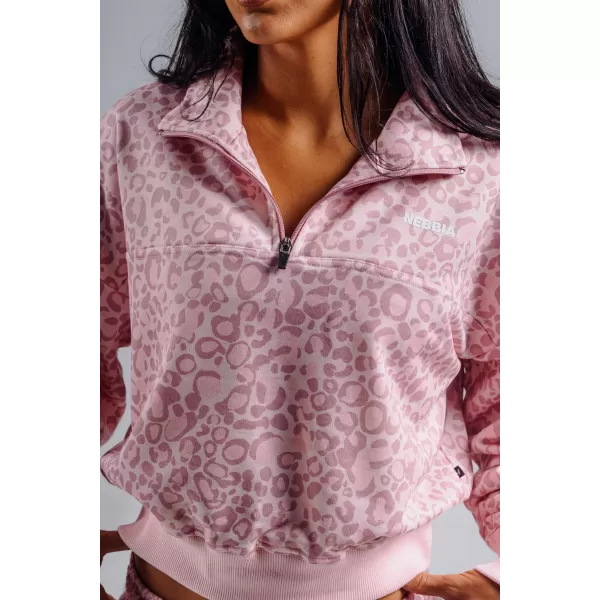  Half-zip mikina s leopardím vzorem NEBBIA PRIMAL 866 PINK LEOPARD 