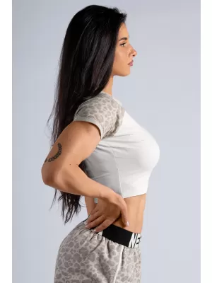 Crop top s leopardím vzorem 97 NEBBIA PRIMAL 861 CREAM LEOPARD