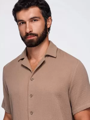 Pánská košile OMBRE OM-SHSS-0223 LIGHT BROWN