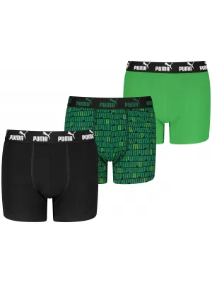 Dětské boxerky PUMA ELEMENTS BOYS PRINTED BOXERS 3P 93896703 BLACK/GREEN