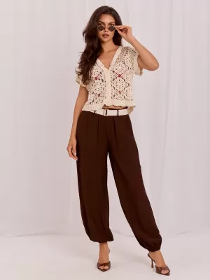 Dámské kalhoty RUE PARIS IT-SP-10368.34 DARK BROWN