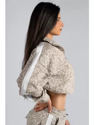 Half-zip mikina s leopardím vzorem NEBBIA PRIMAL 866 CREAM LEOPARD