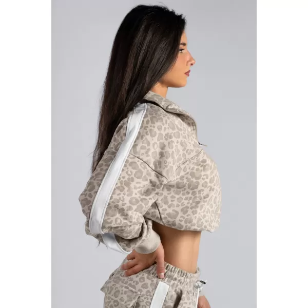  Half-zip mikina s leopardím vzorem NEBBIA PRIMAL 866 CREAM LEOPARD 