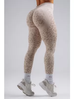 Kompresní push-up legíny s leopardím vzorem NEBBIA PRIMAL 849 CREAM LEOPARD