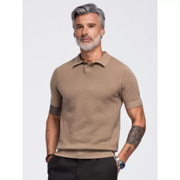  Pánské polo tričko OMBRE OM-POSS-0178 LIGHT BROWN 