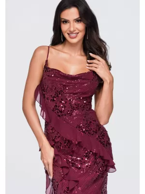 Dámské šaty LARICA LA-OM-DLR442 BURGUNDY