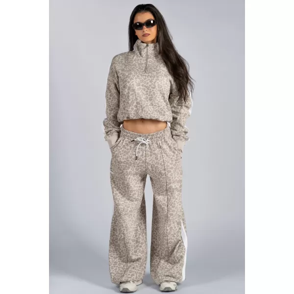  Half-zip mikina s leopardím vzorem NEBBIA PRIMAL 866 CREAM LEOPARD 