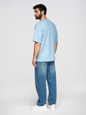 Pánské triko OMBRE OM-TSBC-0291 BLACK/LIGHT BLUE/OFF WHITE