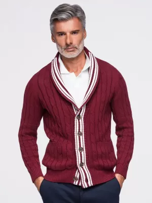 Pánský kardigan OMBRE OM-SWCD-0196 BURGUNDY