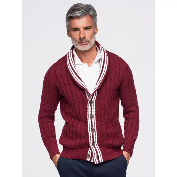  Pánský kardigan OMBRE OM-SWCD-0196 BURGUNDY 