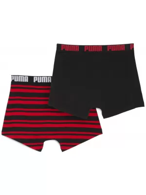 Pánské boxerky PUMA MEN EVERYDAY HERITAGE STRIPE BOXER 93832605 RED/BLACK