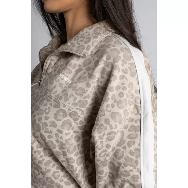  Half-zip mikina s leopardím vzorem NEBBIA PRIMAL 866 CREAM LEOPARD 