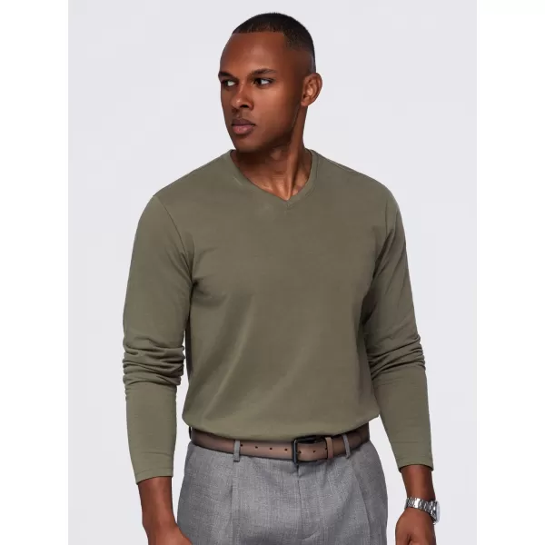  Pánské tričko OMBRE OM-LSBL-0143 DARK OLIVE 