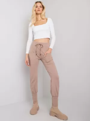Dámské tepláky RUE PARIS RV-DR-7341.30P DARK BEIGE