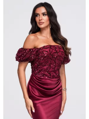 Dámské šaty LARICA LA-OM-DLR409 BURGUNDY
