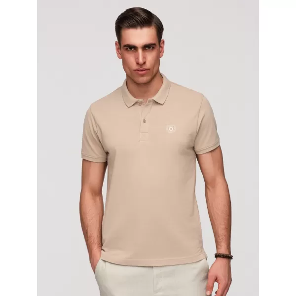  Pánské triko s límečkem OMBRE OM-POBS-0171 WHITE/WHITE/LIGHT BROWN 