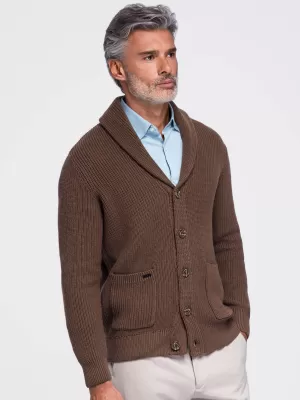 Pánský kardigan OMBRE OM-SWCD-0200 BROWN
