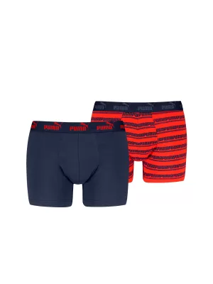 Pánské boxerky PUMA ELEMENTS MEN STRIPED BOXERS 2P 93884205 RED/NAVY