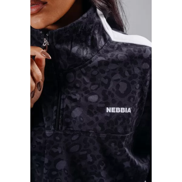  Half-zip mikina s leopardím vzorem NEBBIA PRIMAL 866 BLACK LEOPARD 
