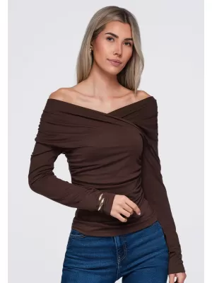 Dámská halenka OMBRE OW-TS-E0088 BROWN