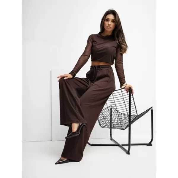  Dámské tepláky RUE PARIS RV-DR-A1061.80 DARK BROWN 
