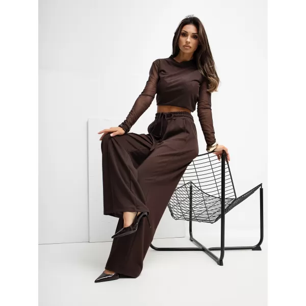  Dámské tepláky RUE PARIS RV-DR-A1061.80 DARK BROWN 