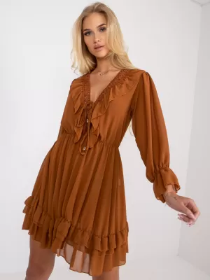 Dámské šaty OCH BELLA TW-SK-BI-0761.92 LIGHT BROWN