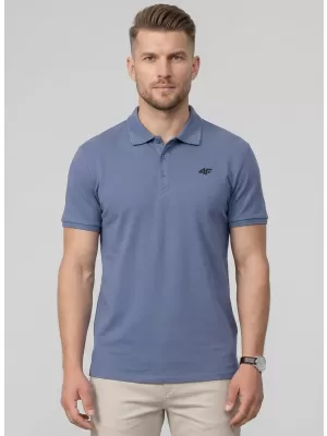 Pánské triko s límečkem 4F 4FWMM00TPTSM0770 DENIM