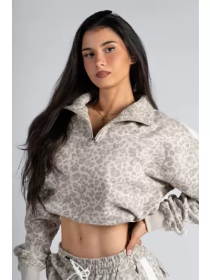 Half-zip mikina s leopardím vzorem NEBBIA PRIMAL 866 CREAM LEOPARD