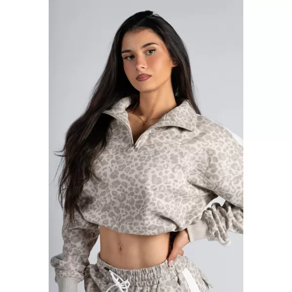  Half-zip mikina s leopardím vzorem NEBBIA PRIMAL 866 CREAM LEOPARD 