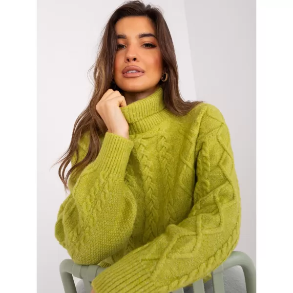  Dámský copánkový svetr WOOL FASHION ITALIA AT-SW-2355-2.30X OLIVE 