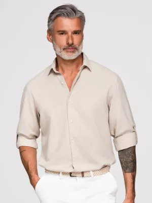 Pánská košile OMBRE OM-SHCS-0190 BEIGE