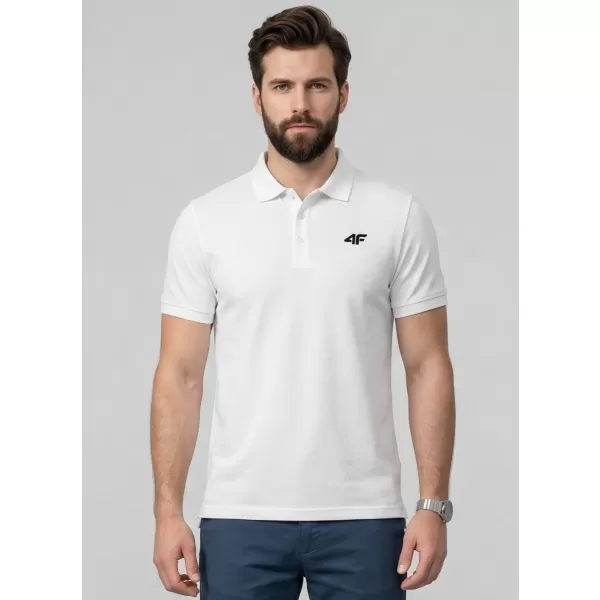  Pánské triko s límečkem 4F 4FWMM00TPTSM0771 WHITE 