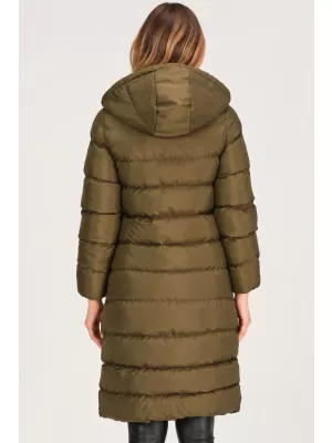 Dámský dlouhý prošívaný kabát s kapucí DEWBERRY Z9719 KHAKI