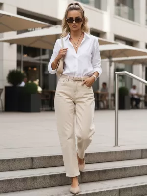 Dámské kalhoty DSTREET BÉŽOVÁ