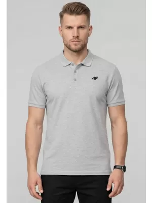 Pánské triko s límečkem 4F 4FWMM00TPTSM0770 DARK GREY MELANGE