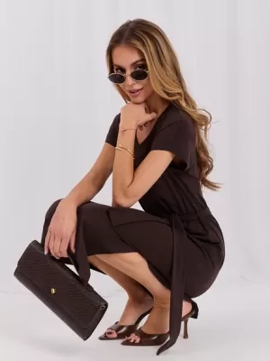 Dámské šaty RUE PARIS RV-SK-A1447.78 DARK BROWN