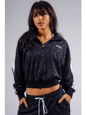 Half-zip mikina s leopardím vzorem NEBBIA PRIMAL 866 BLACK LEOPARD