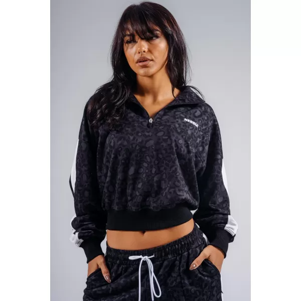  Half-zip mikina s leopardím vzorem NEBBIA PRIMAL 866 BLACK LEOPARD 