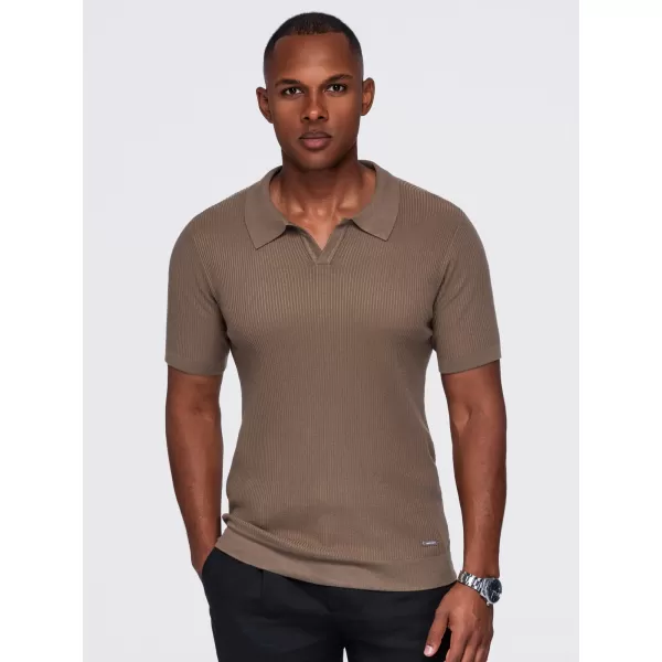  Pánské triko s límečkem OMBRE OM-POSS-0182 LIGHT BROWN 