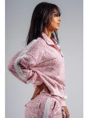 Half-zip mikina s leopardím vzorem NEBBIA PRIMAL 866 PINK LEOPARD