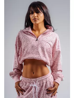 Half-zip mikina s leopardím vzorem NEBBIA PRIMAL 866 PINK LEOPARD