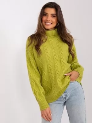 Dámský copánkový svetr WOOL FASHION ITALIA AT-SW-2355-2.30X OLIVE