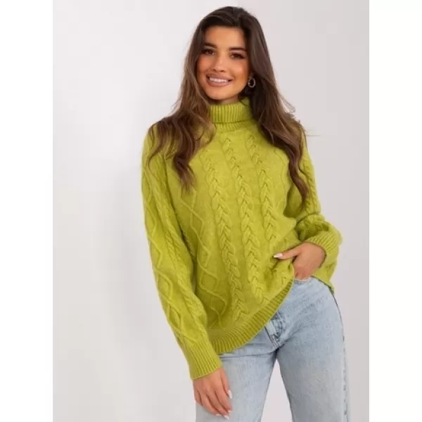  Dámský copánkový svetr WOOL FASHION ITALIA AT-SW-2355-2.30X OLIVE 