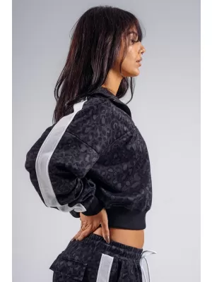 Half-zip mikina s leopardím vzorem NEBBIA PRIMAL 866 BLACK LEOPARD