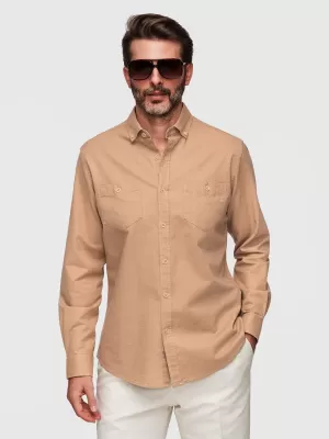 Pánská košile OMBRE N-OM-SHCS-0134 LIGHT BROWN
