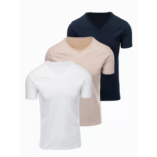  Pánské triko OMBRE OM-TSBS-0281 WHITE/SAND/NAVY 